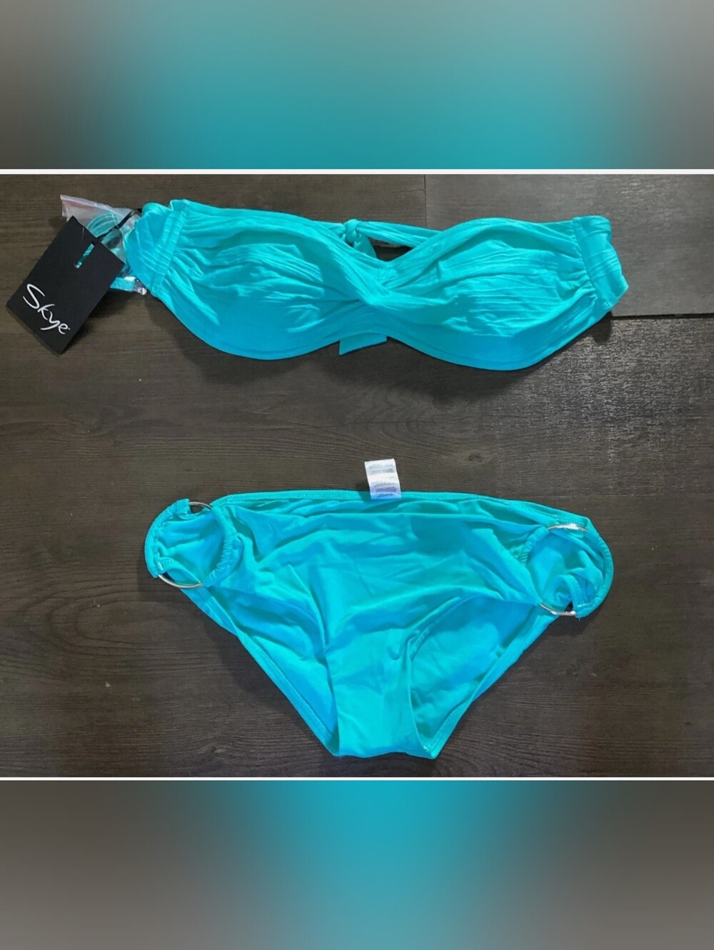 Skye Swimwear Turquoise Bandeau Bikini Set with Ring Details